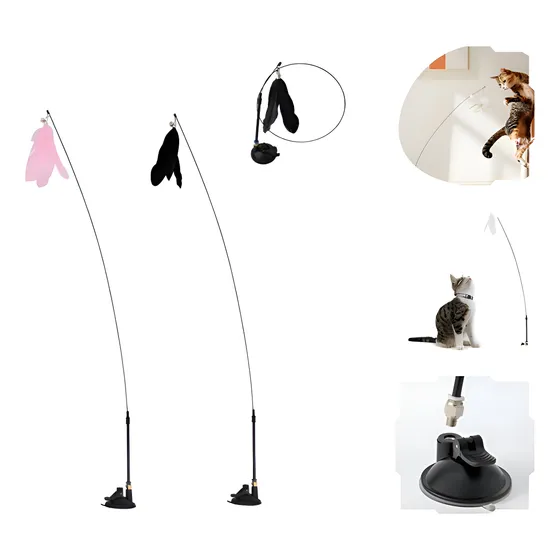 Brinquedo Interativo Gato Varinha Pena Ventosa Fixa Chão Pet