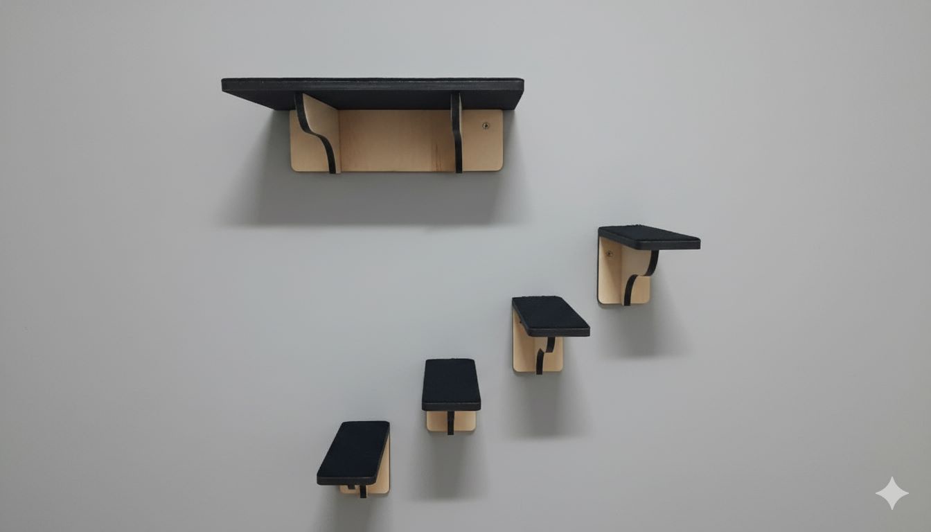 Kit Nichpara Gatos - Prateleiras e Escadinha 6 Peças MDF Cru