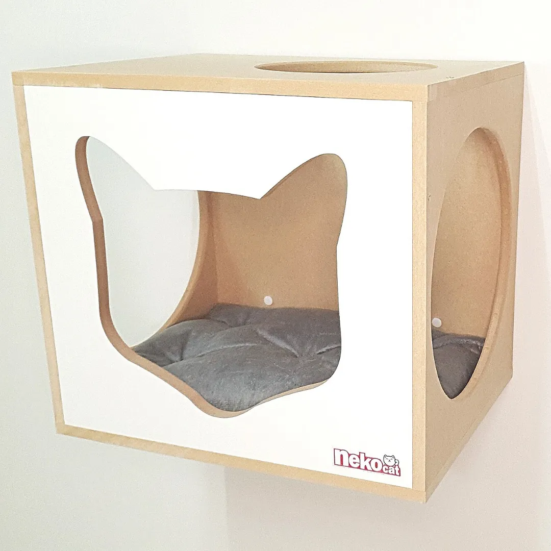 Nicho Gato Com Almofada Nekocat 40x36x30cm Frente Branca Mdf