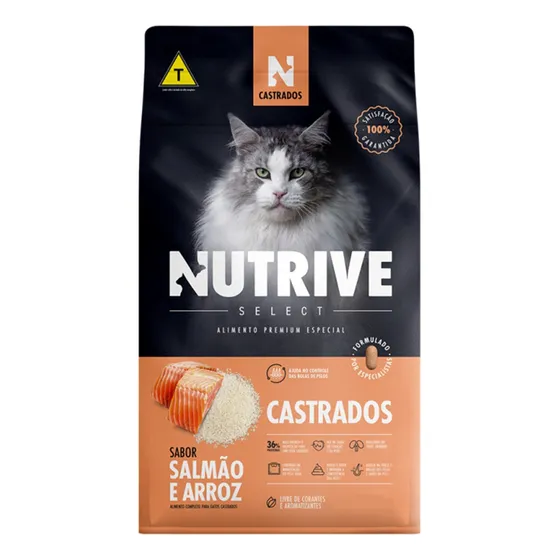 Nutrive Ração Gatos Select Castrados Salmão E Arroz 10,1kg