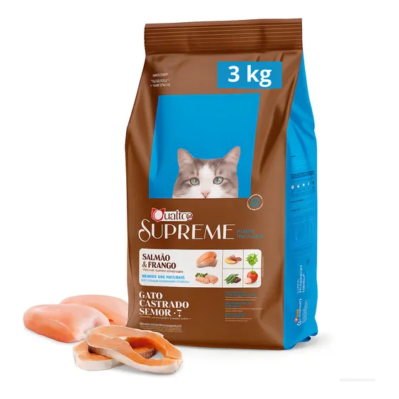 Ração Seca Quatree Supreme Gato Sênior Castrado Frango e Salmão 3kg